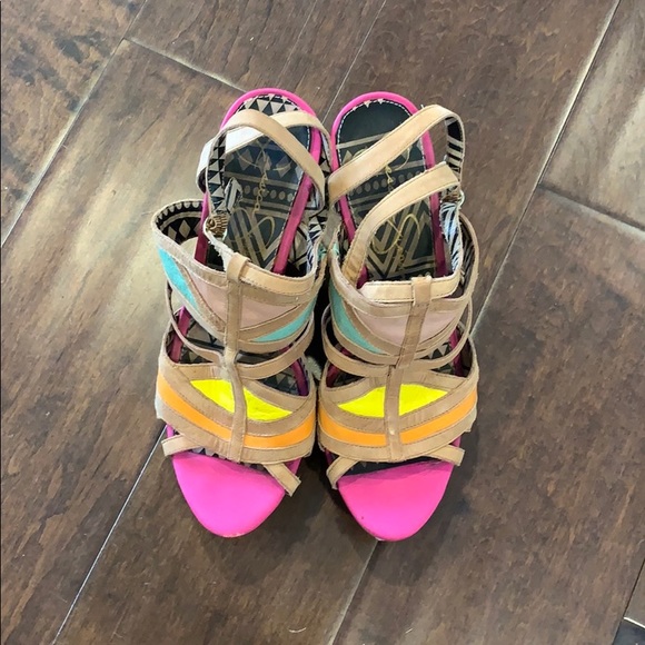 Jessica Simpson Colorful Platform Wedges - sz 9 - Picture 3 of 6